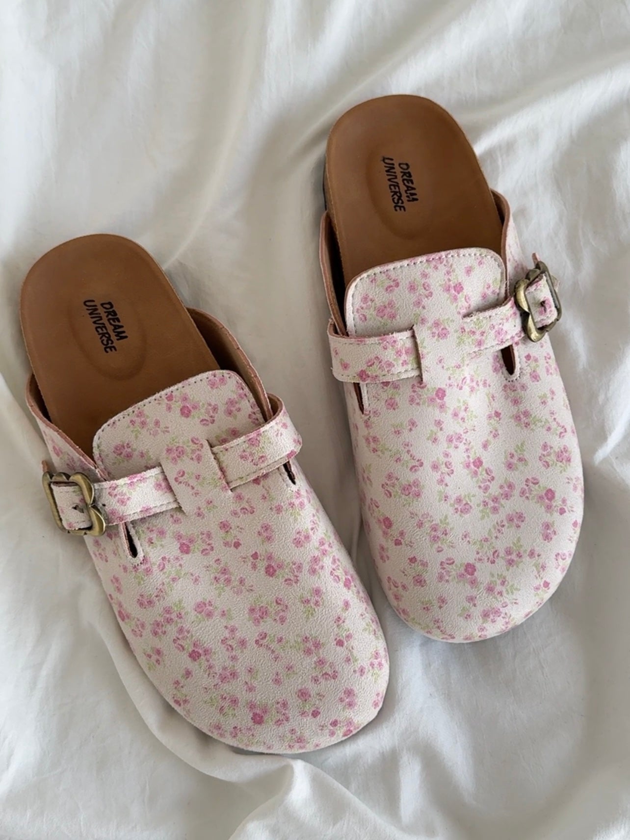 Floral Print Suede Clogs Leather Mules Cork Footbed Sandals Potato Shoes with Arch Support