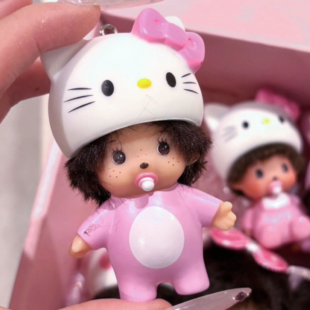 Monchhichi Hellokitty Vinyl Figure Toy Keychain