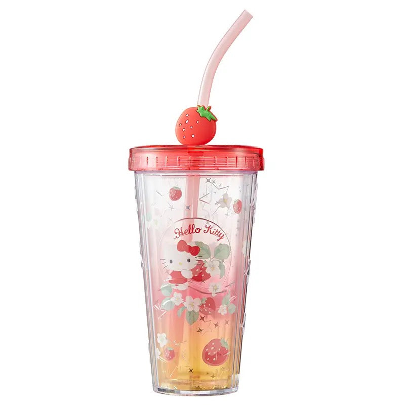 Sanrio Cups with Lids and Straws - 14 oz Plastic Reusable for Kids Women Party, Iced Coffee