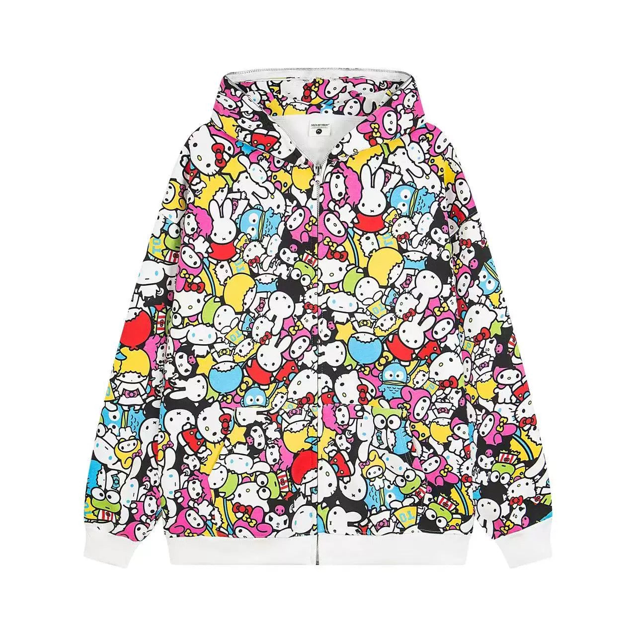 Sanrio Colorful Hoodies Fall Jacket Oversized Sweatshirts Casual Drawstring Zip Up Y2K Hoodie with Pocket