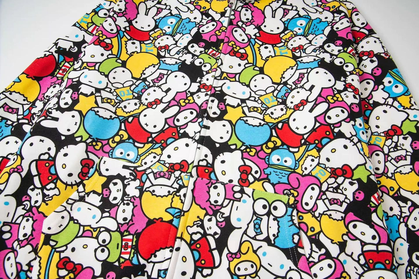 Sanrio Colorful Hoodies Fall Jacket Oversized Sweatshirts Casual Drawstring Zip Up Y2K Hoodie with Pocket