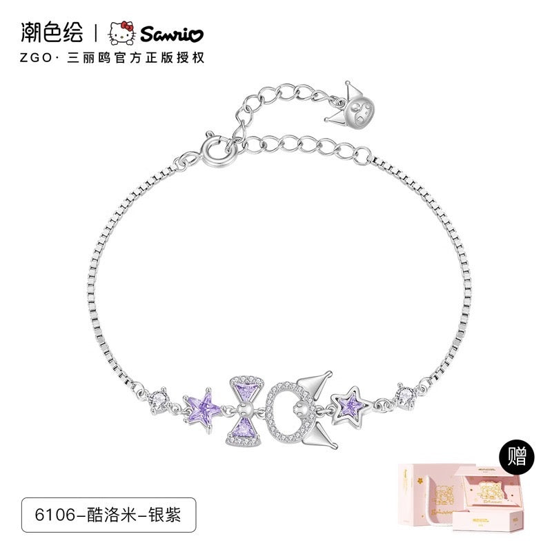 Sanrio Sterling Silver Cute Bracelet with Crystal | Birthday Christmas Jewelry Gifts for Women Girls（gift box)