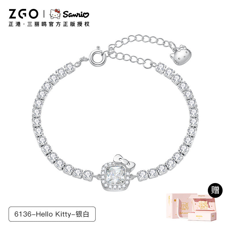 Sanrio Sterling Silver Cute Bracelet with Crystal | Birthday Christmas Jewelry Gifts for Women Girls（gift box)