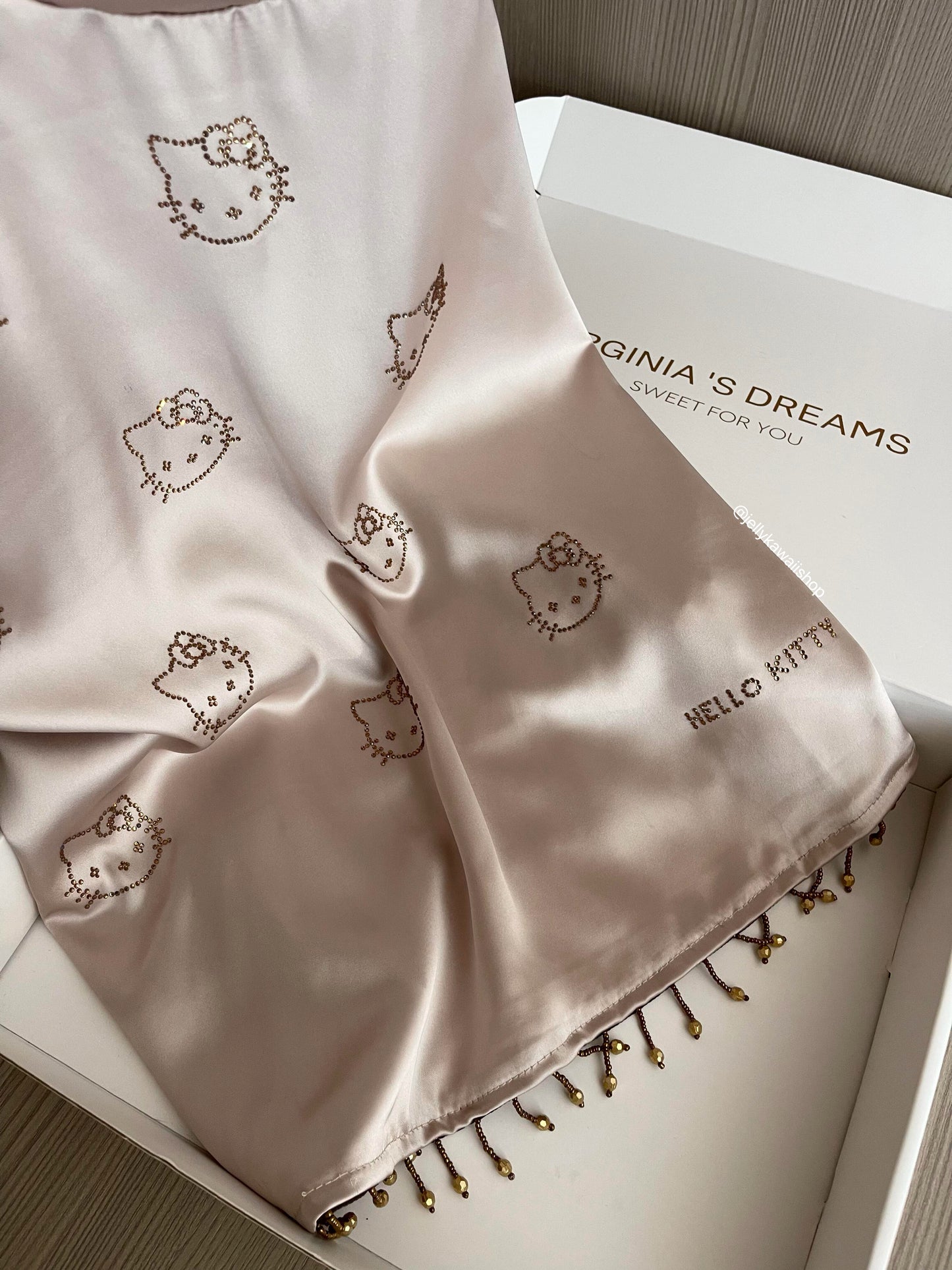 Hellokitty Champagne Satin Strapless Nightgown Sleep Dress【Pre-sale】