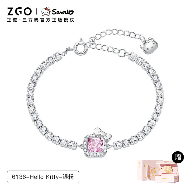 Sanrio Sterling Silver Cute Bracelet with Crystal | Birthday Christmas Jewelry Gifts for Women Girls（gift box)