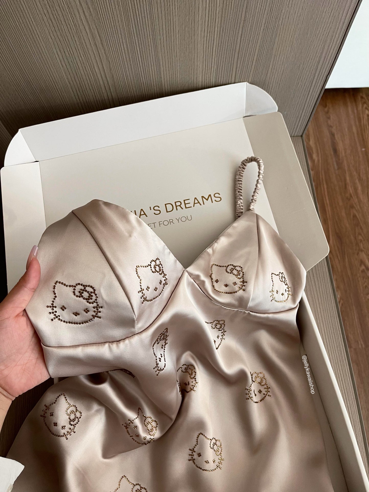 Hellokitty Champagne Satin Strapless Nightgown Sleep Dress【Pre-sale】