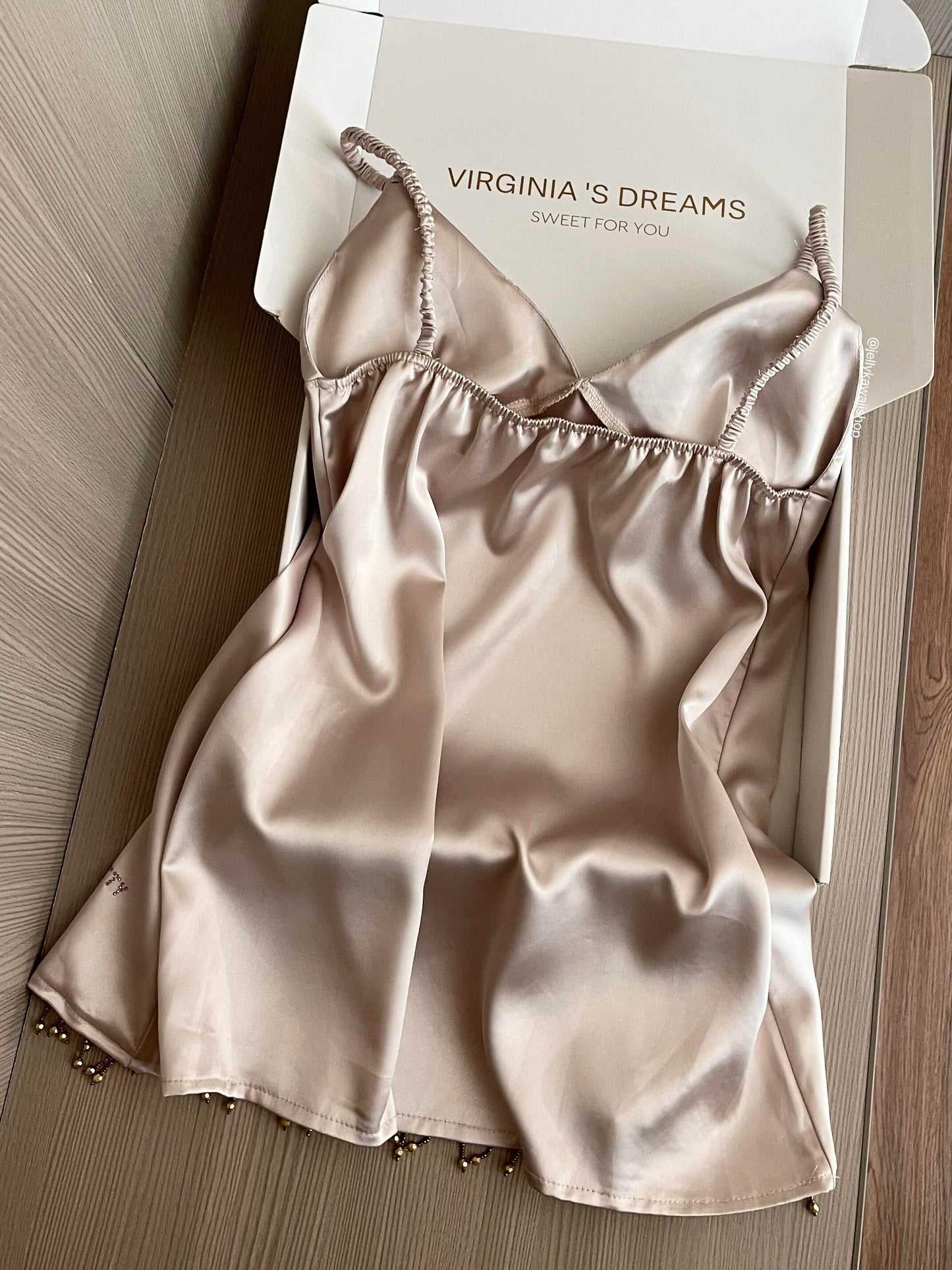 Hellokitty Champagne Satin Strapless Nightgown Sleep Dress【Pre-sale】