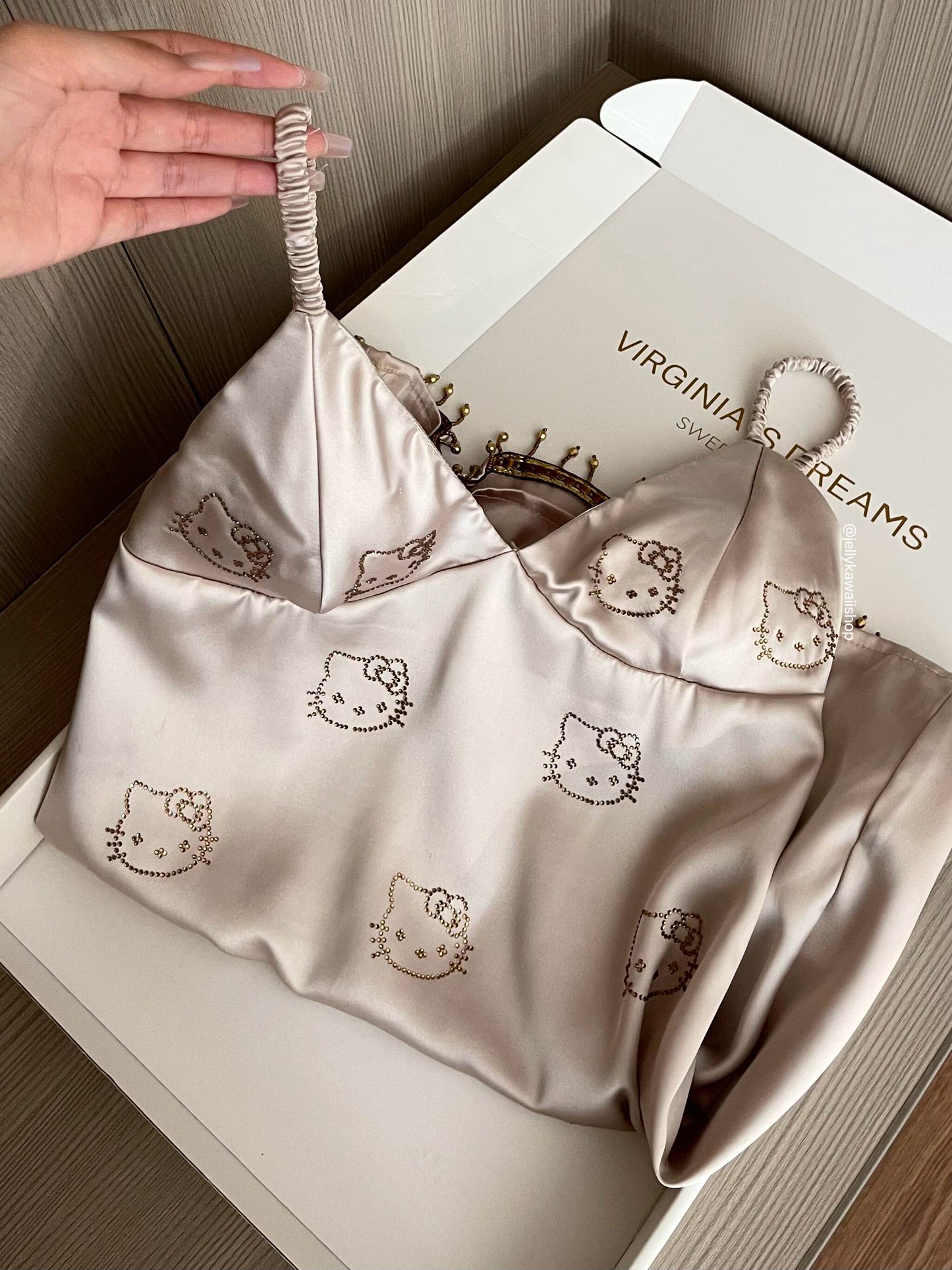 Hellokitty Champagne Satin Strapless Nightgown Sleep Dress【Pre-sale】