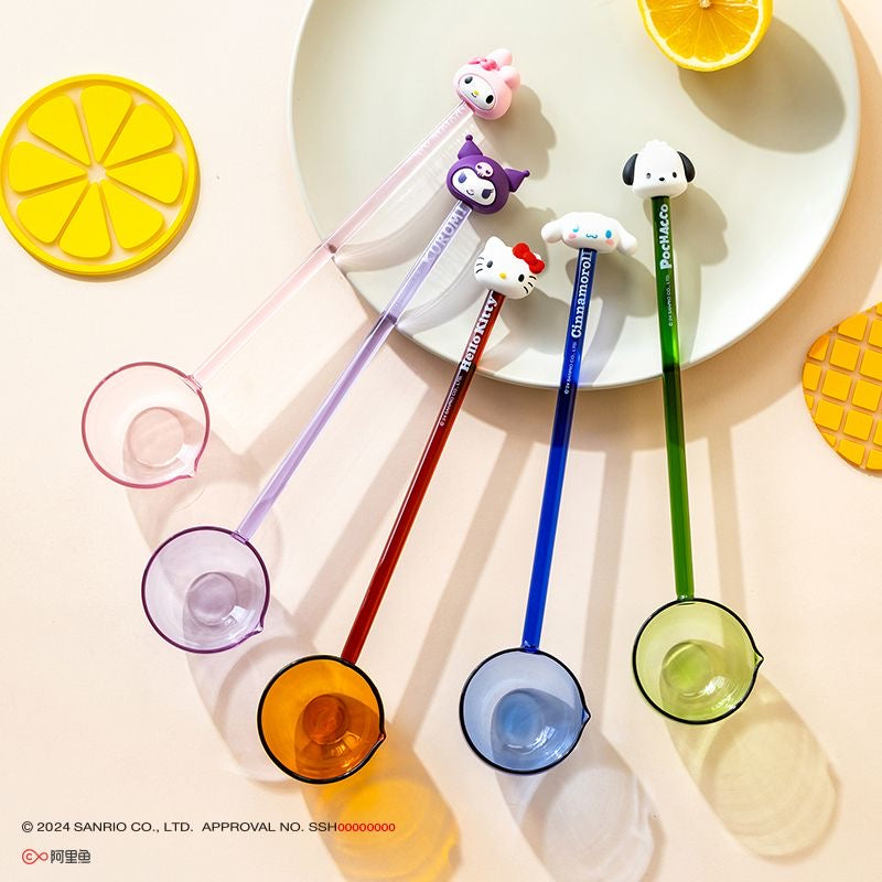 Sanrio High Borosilicate Glass Soup Ladle Spoon Heat Resistant Cooking Utensils Cooking Ladle for Milk and Coffee Salad