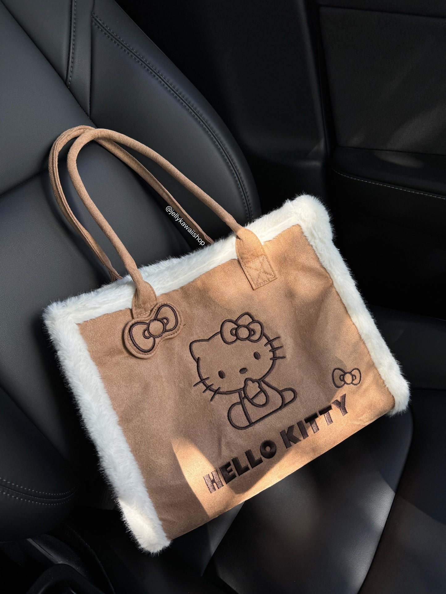 Hellokitty Brown Fluffy Tote Bag Large Fur Purses Winter Fuzzy Totes Furry Shoulder Handbag Plush Bags