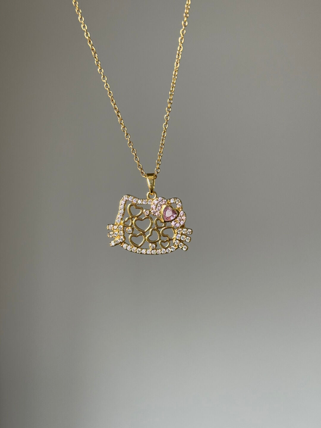 Hellokitty Heart Hollow Rhinestone Pendant Necklace Kawaii Cute Chain Choker