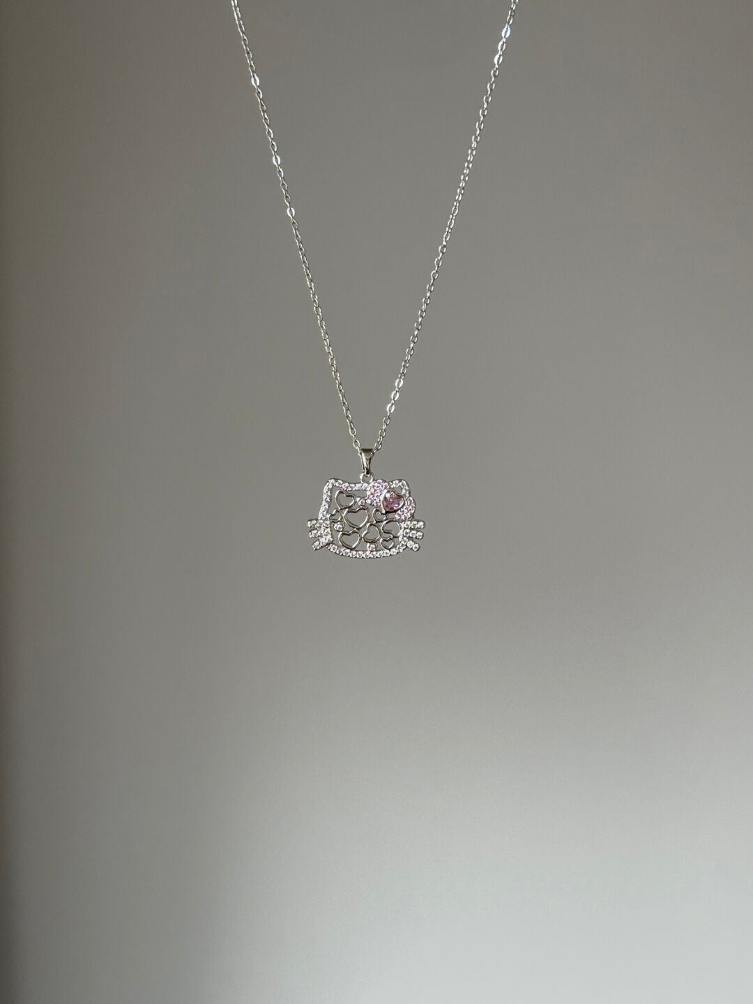 Hellokitty Heart Hollow Rhinestone Pendant Necklace Kawaii Cute Chain Choker