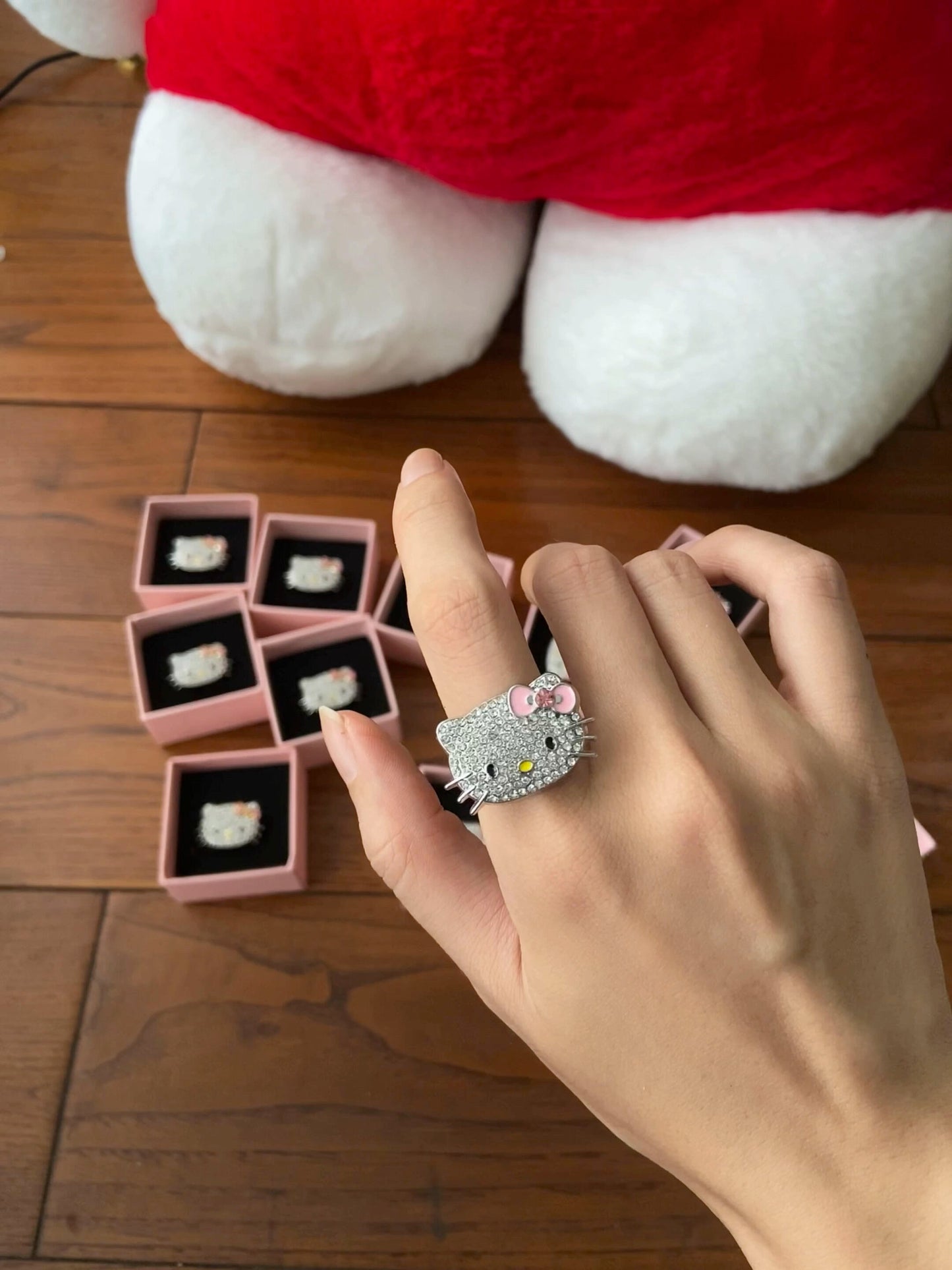 Hellokitty Cute Rhinestone Open Adjustable Ring Jewelry Gift