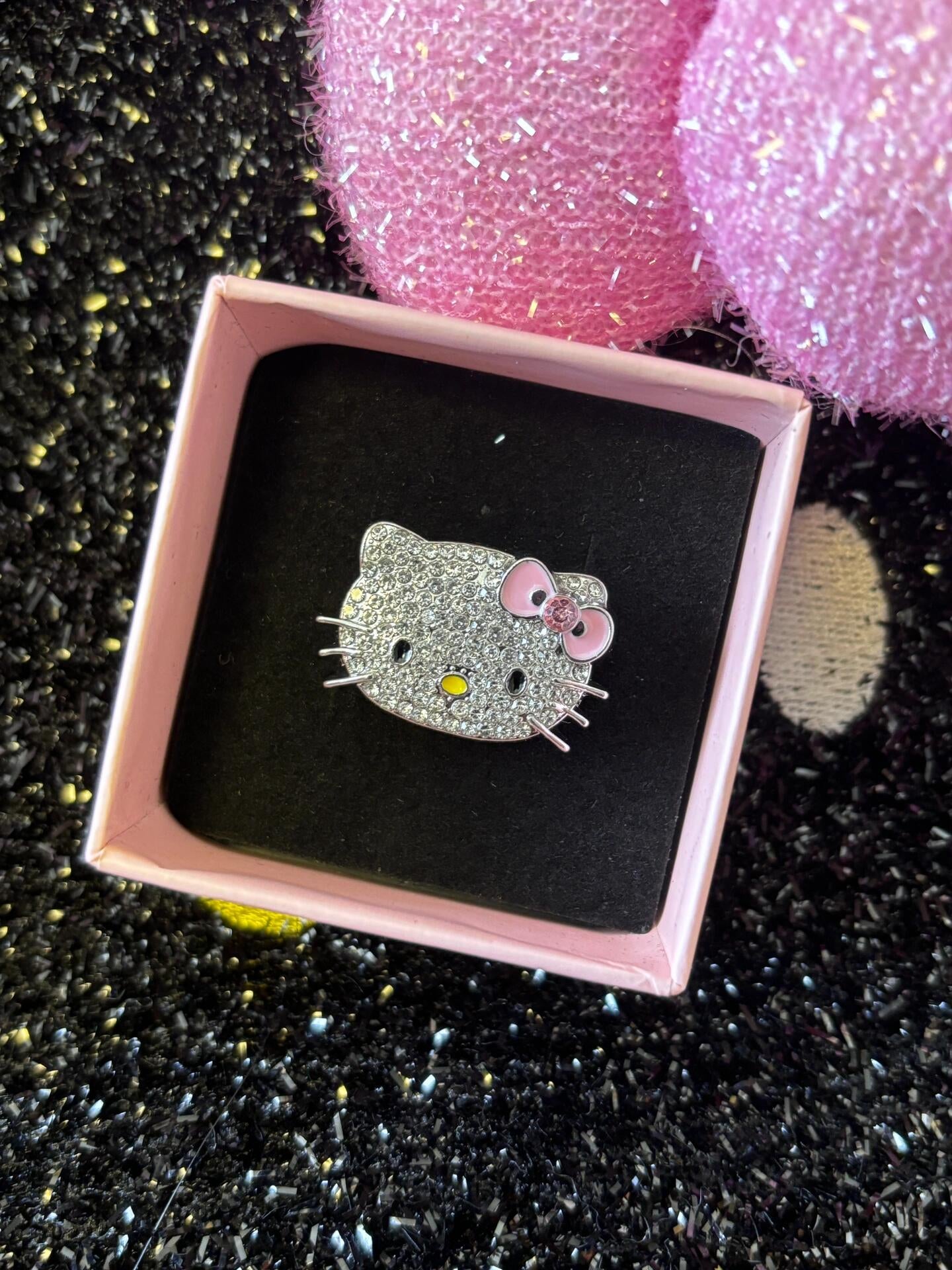 Hellokitty Cute Rhinestone Open Adjustable Ring Jewelry Gift