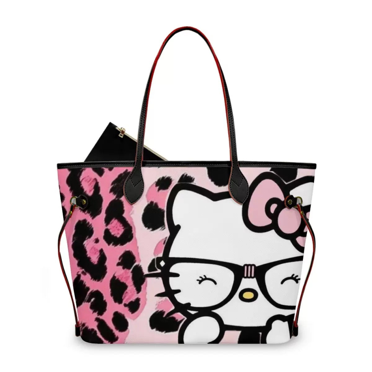Hellokitty Pink Leopard Print Pu Leather Tote Bag