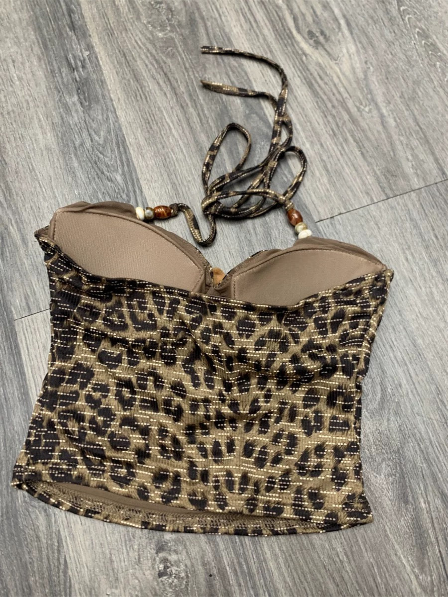 Tan Hellokitty Women's Leopard Print Cami Crop Top Halter Tie Backless Y2k Tops