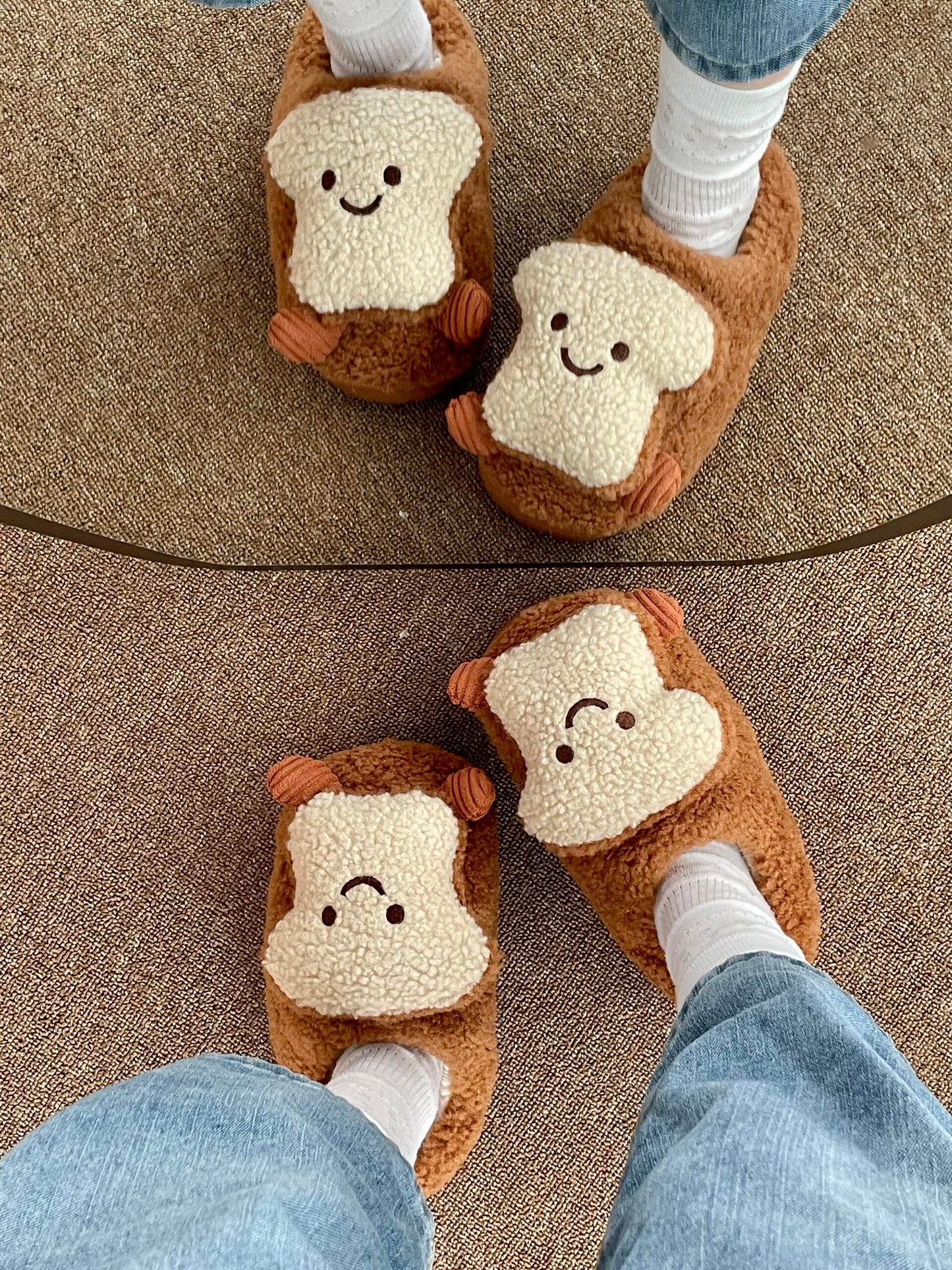Girly Fuzzy Fluffy Comfy Plush Toast Slippers