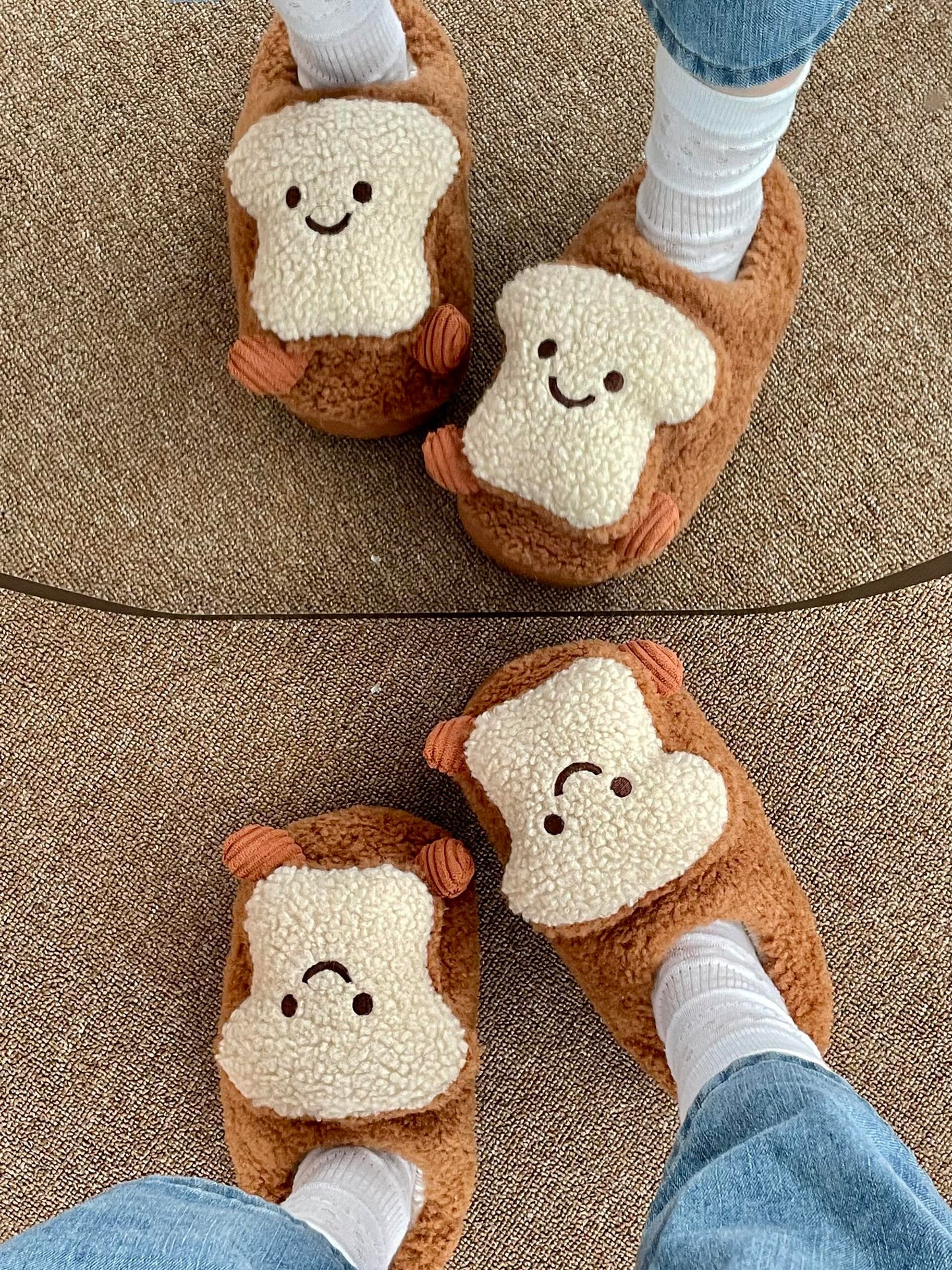 Girly Fuzzy Fluffy Comfy Plush Toast Slippers