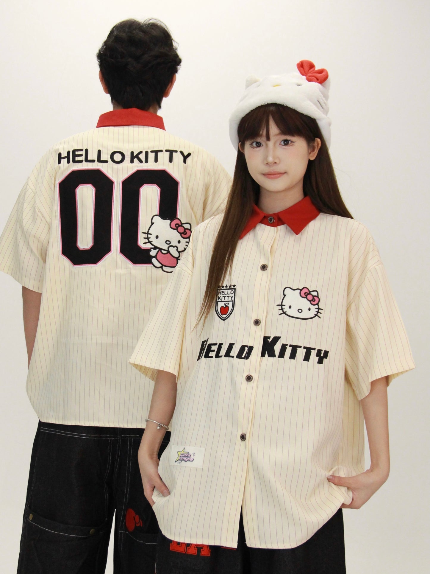 Hellokitty Snoopy Womens Button Down Shirts Short Sleeve Summer Collared Stripes Casual Blouses Tops