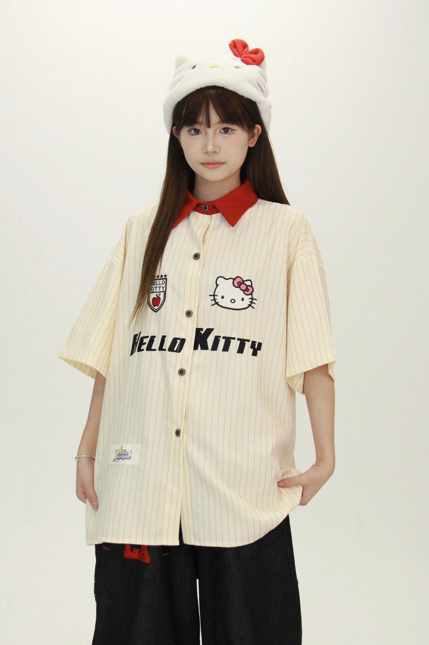 Hellokitty Snoopy Womens Button Down Shirts Short Sleeve Summer Collared Stripes Casual Blouses Tops