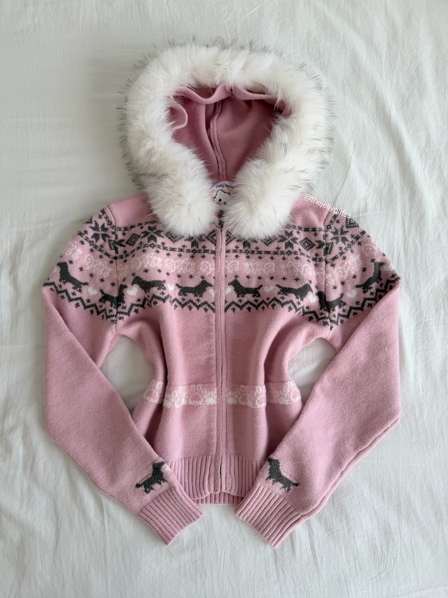 Girly Zip Up Hooded Cardigan Sweater with Fur Hood Jackets Knitted Drop Shoulder Fall Clothes Winter Hoodies Outerwear