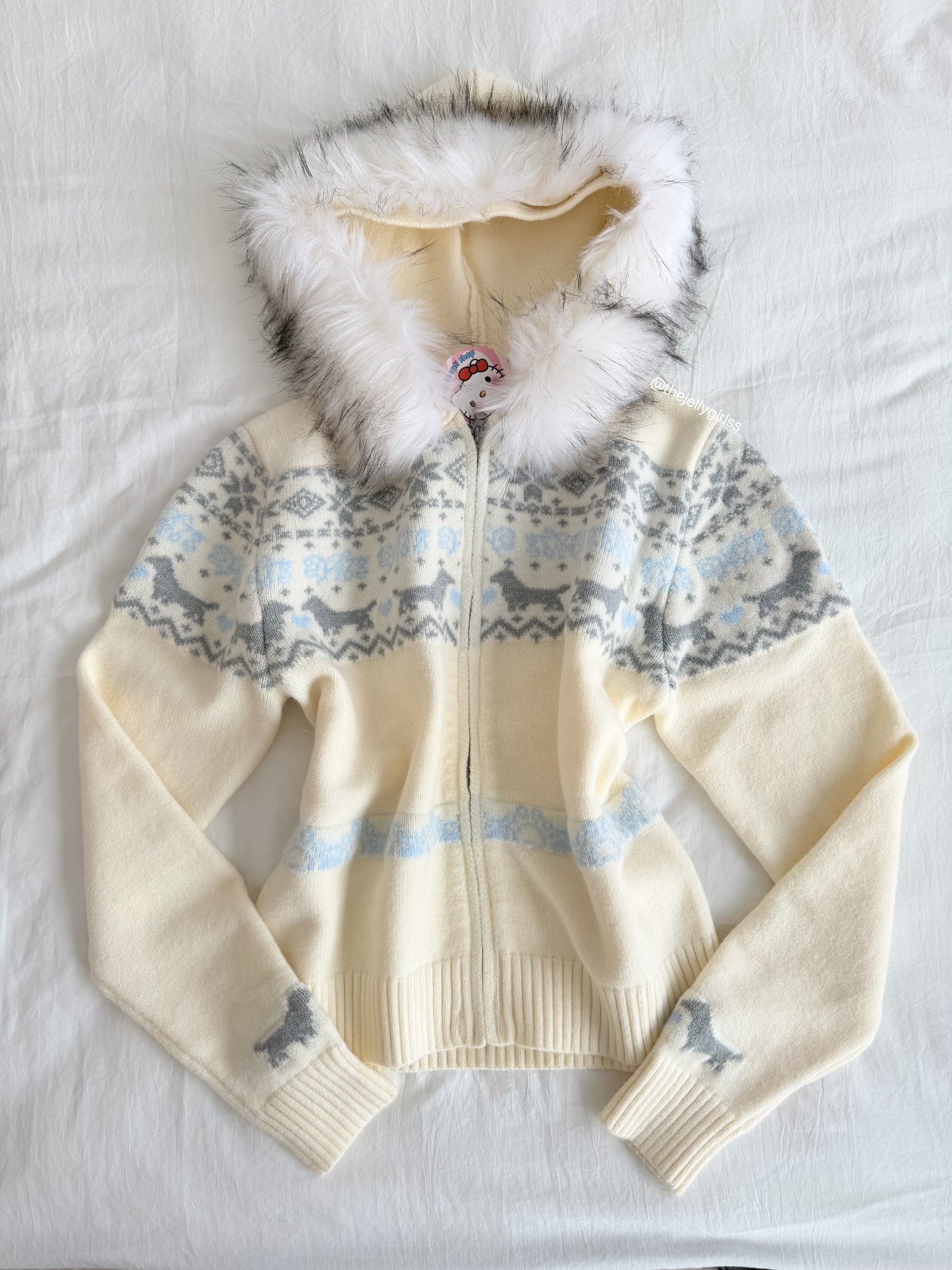 Girly Zip Up Hooded Cardigan Sweater with Fur Hood Jackets Knitted Drop Shoulder Fall Clothes Winter Hoodies Outerwear