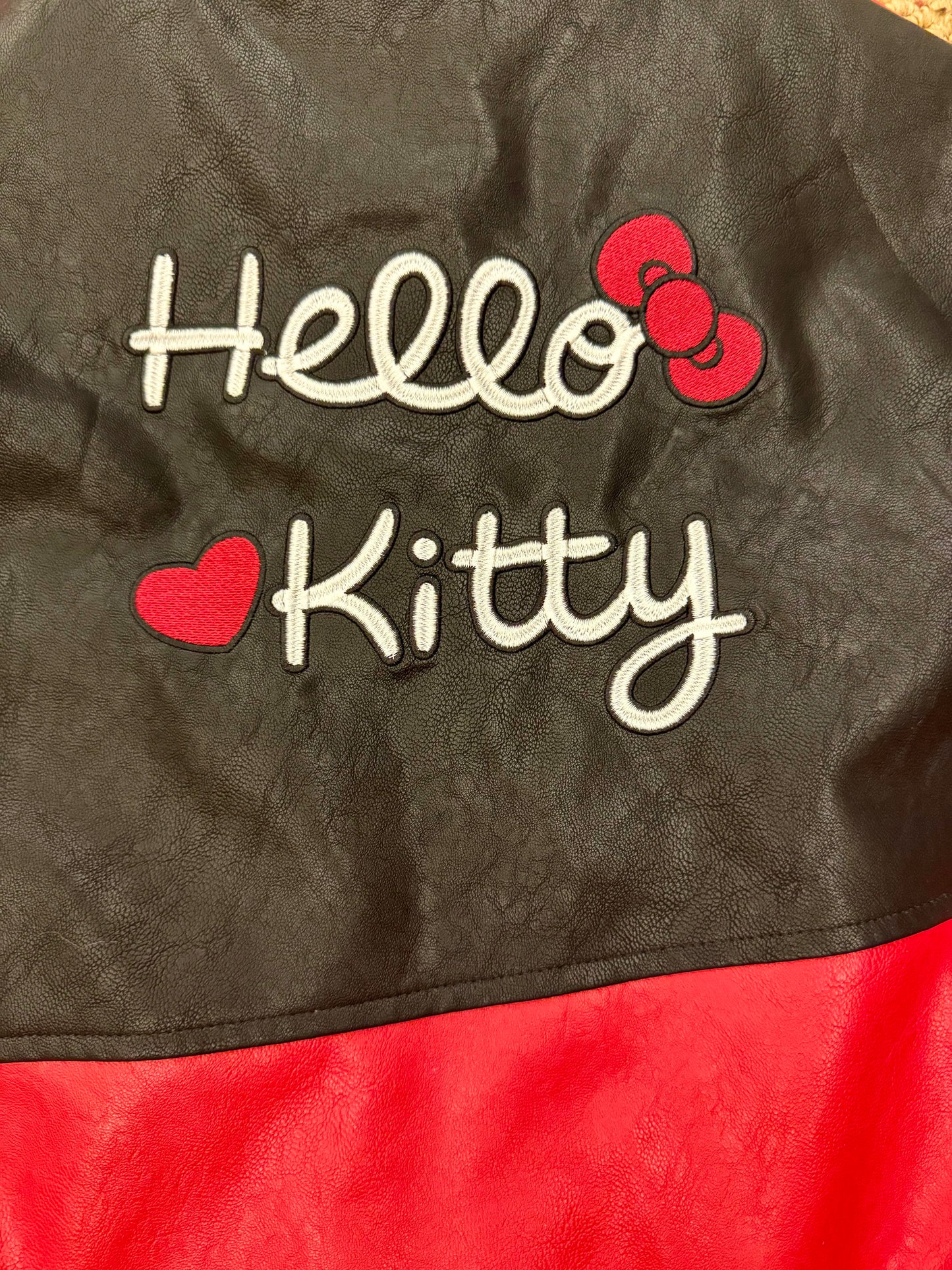 Hellokitty Red and Black Faux Leather Jacket Oversized Racing Motorcycle Jackets Moto Coats Unisex Trendy Streetwear Jacket