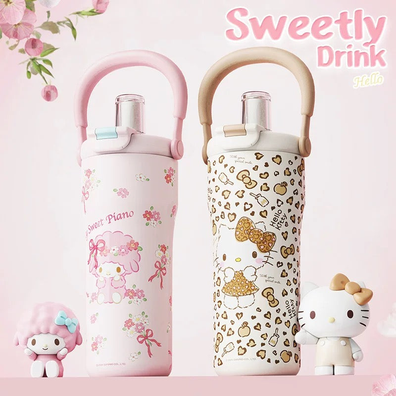 Sanrio Tumbler with Handle Stainless Steel Insulated Cup with Lid Water Bottle Cupholder Friendly Women Travel Mug