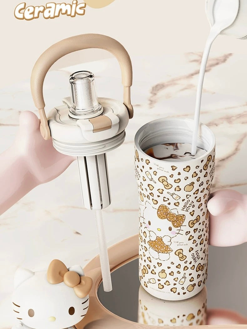 Sanrio Tumbler with Handle Stainless Steel Insulated Cup with Lid Water Bottle Cupholder Friendly Women Travel Mug