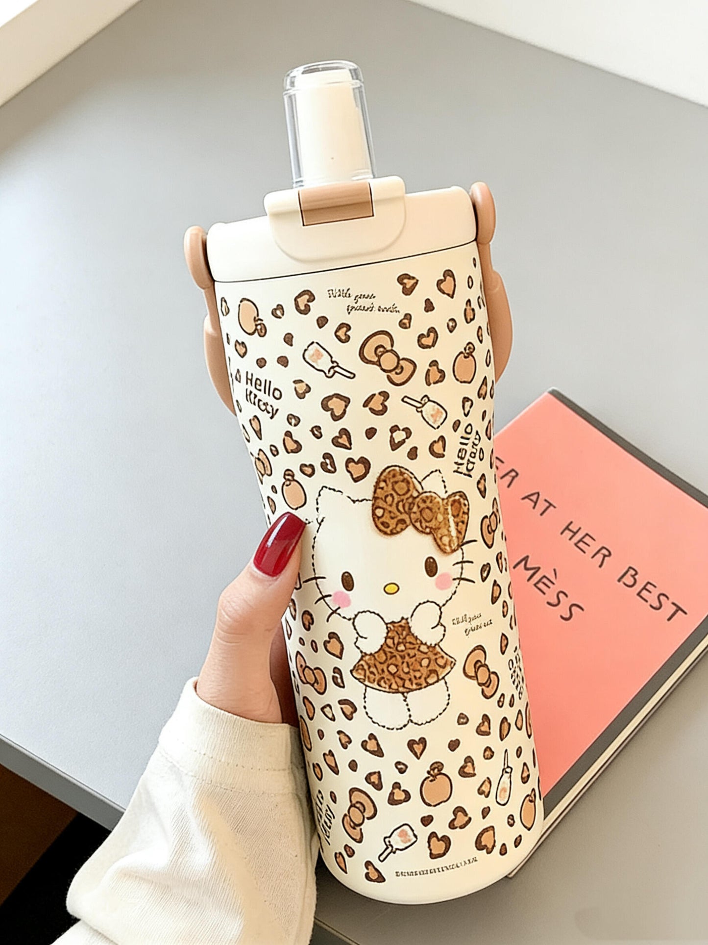 Sanrio Tumbler with Handle Stainless Steel Insulated Cup with Lid Water Bottle Cupholder Friendly Women Travel Mug
