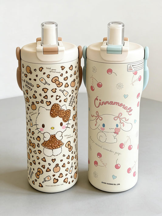 Sanrio Tumbler with Handle Stainless Steel Insulated Cup with Lid Water Bottle Cupholder Friendly Women Travel Mug