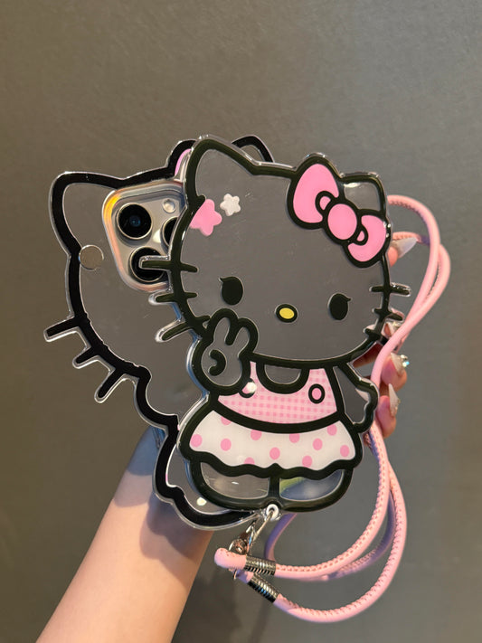 Hellokitty Shaped Folding Mirror Cute Kawaii Phone Case with Phone Chain