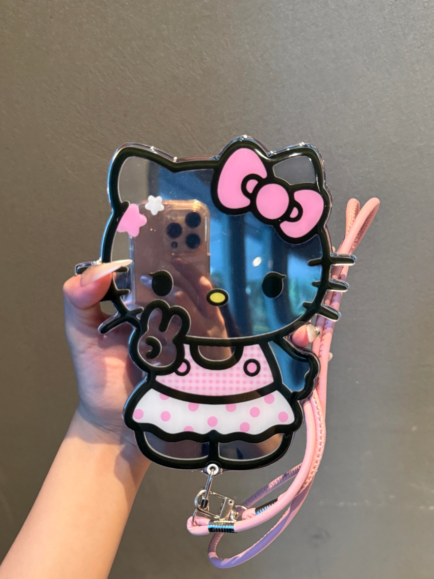 Hellokitty Shaped Folding Mirror Cute Kawaii Phone Case with Phone Chain