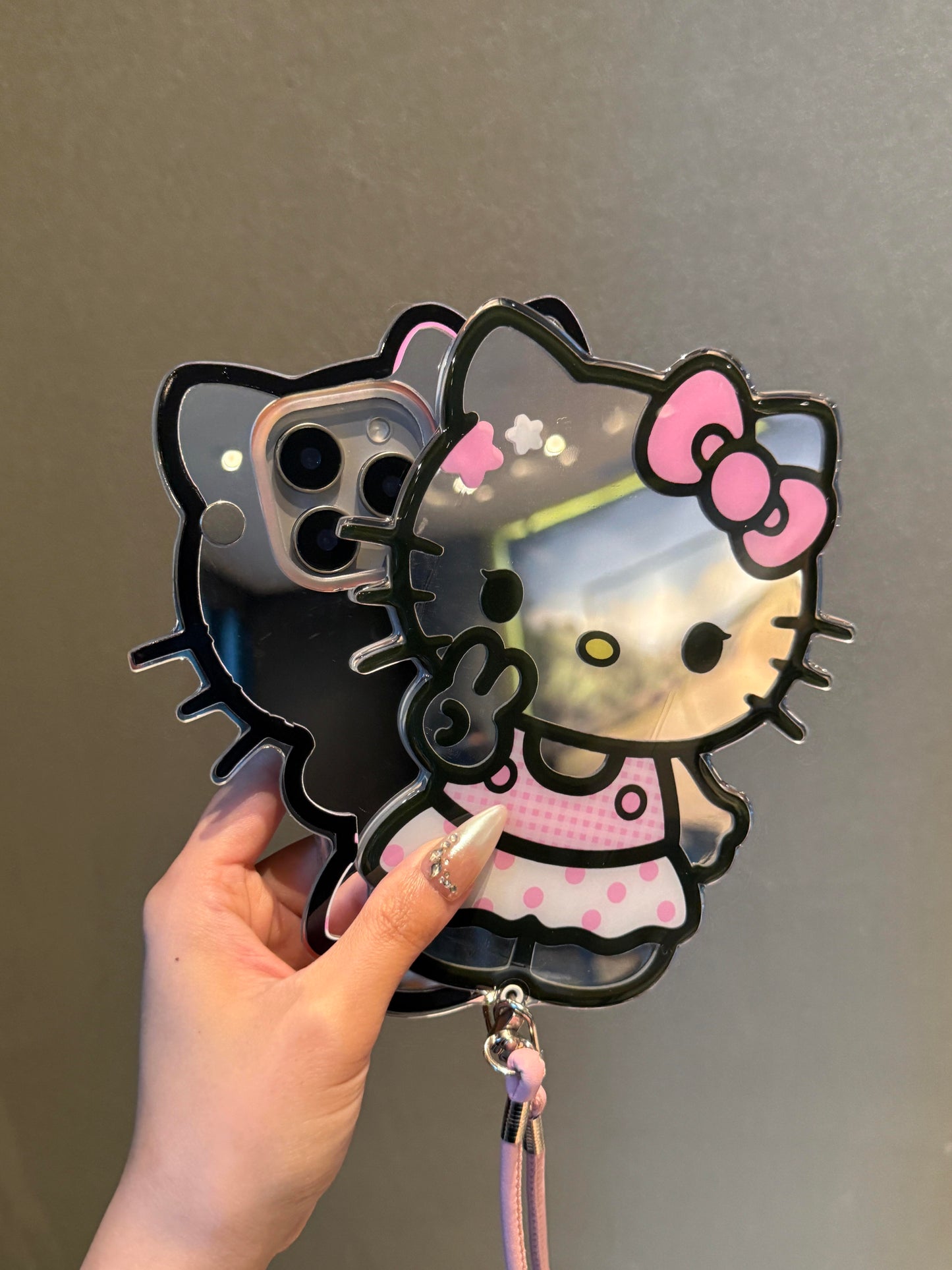 Hellokitty Shaped Folding Mirror Cute Kawaii Phone Case with Phone Chain