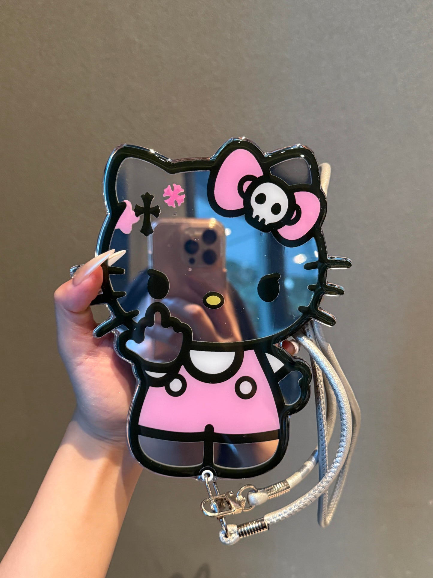 Hellokitty Shaped Folding Mirror Cute Kawaii Phone Case with Phone Chain