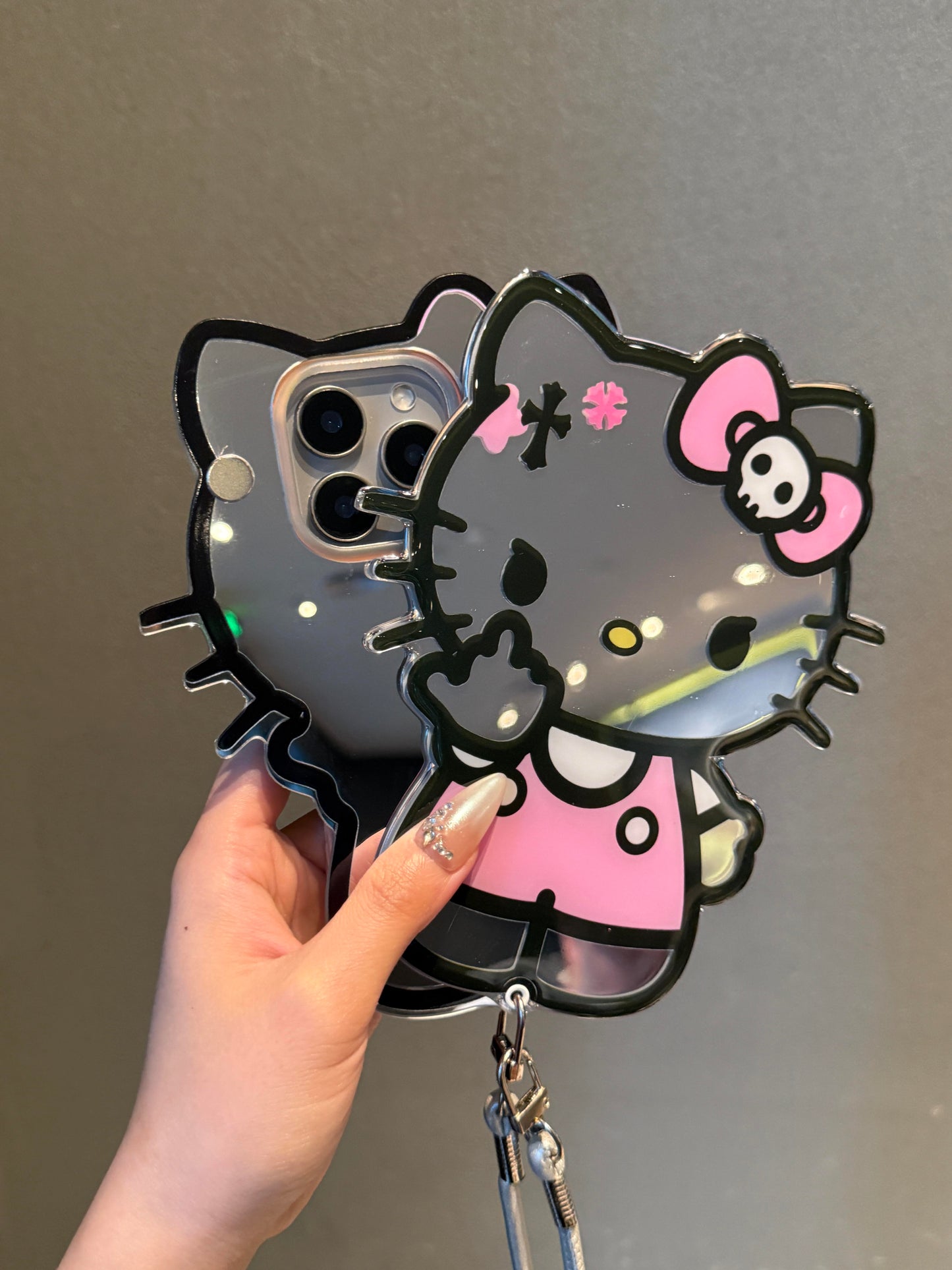 Hellokitty Shaped Folding Mirror Cute Kawaii Phone Case with Phone Chain