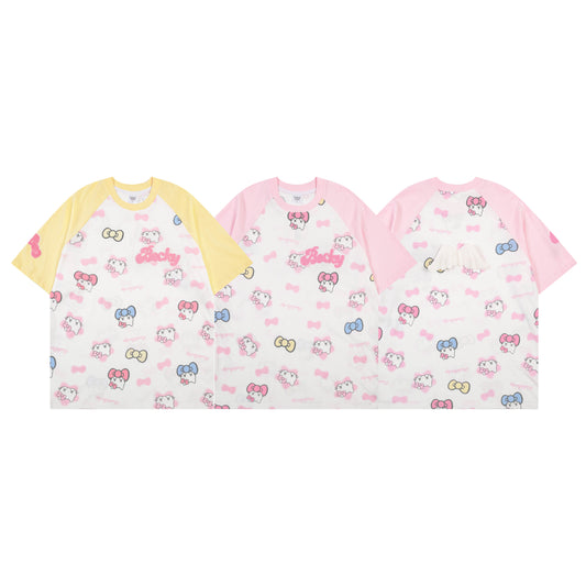 Hellokitty Raglan Sleeve Cute Short Sleeve Tee Casual Summer T Shirt Top