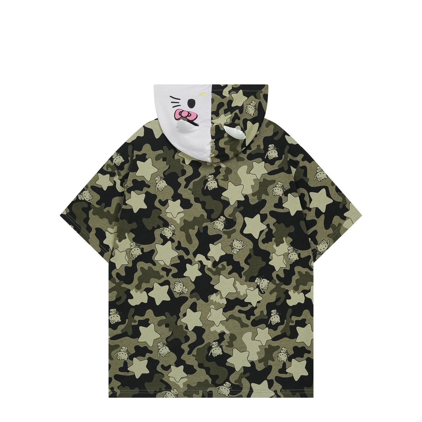 Hellokitty Camouflage Hooded Short Sleeve Tee Casual Summer T Shirt Top