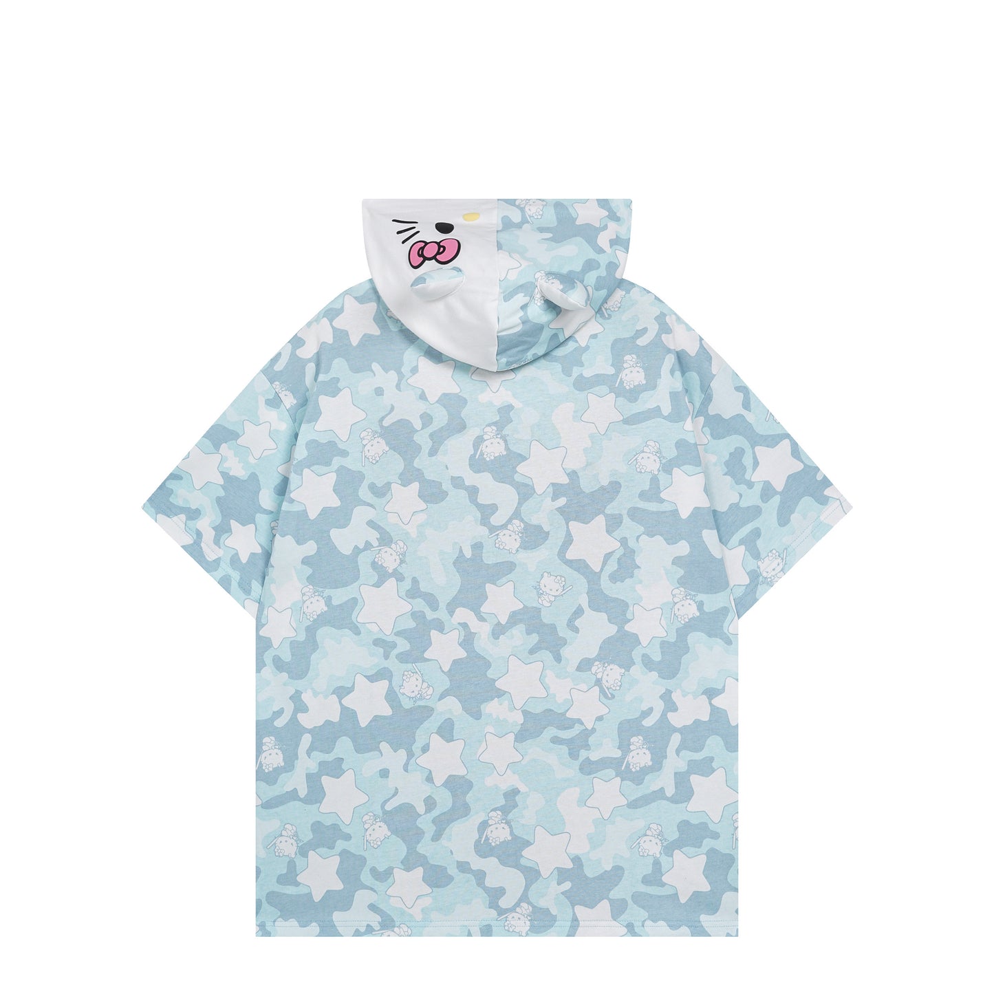 Hellokitty Camouflage Hooded Short Sleeve Tee Casual Summer T Shirt Top