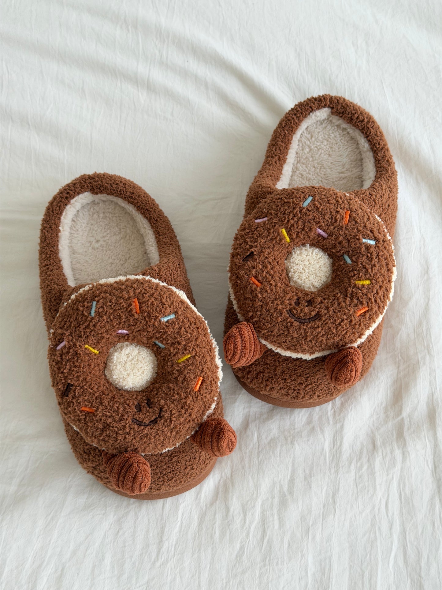 Girly Fuzzy Fluffy Comfy Donut Plush Slippers