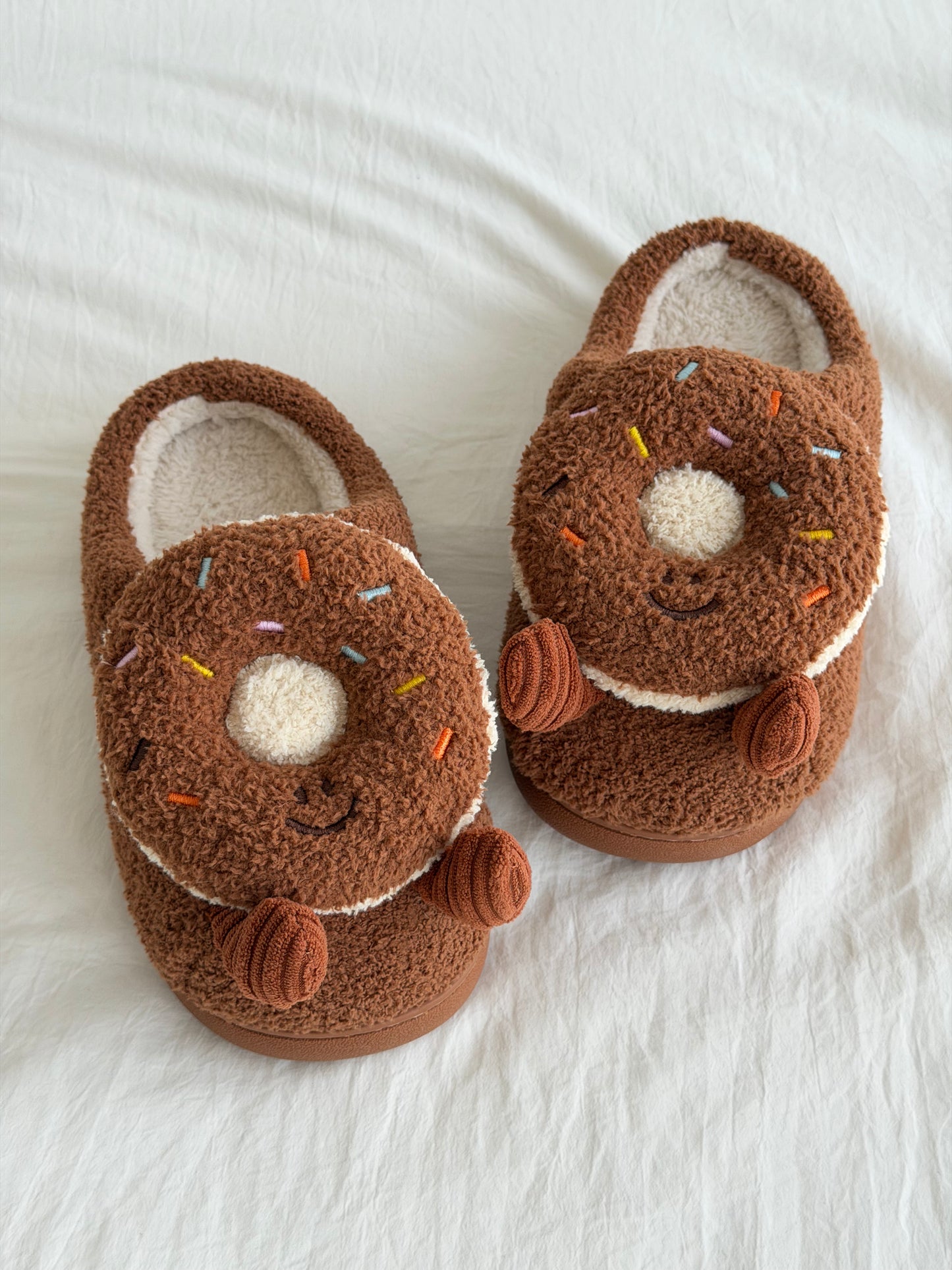 Girly Fuzzy Fluffy Comfy Donut Plush Slippers