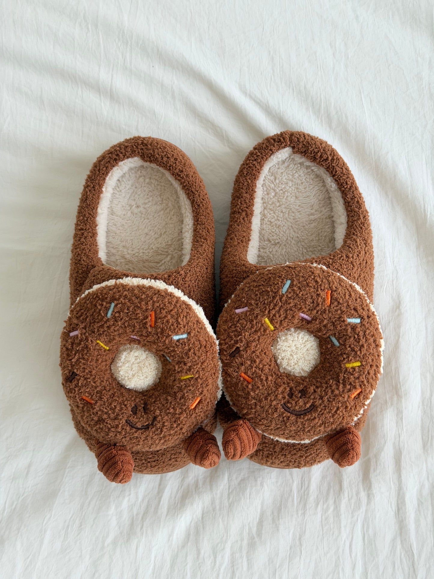 Girly Fuzzy Fluffy Comfy Donut Plush Slippers
