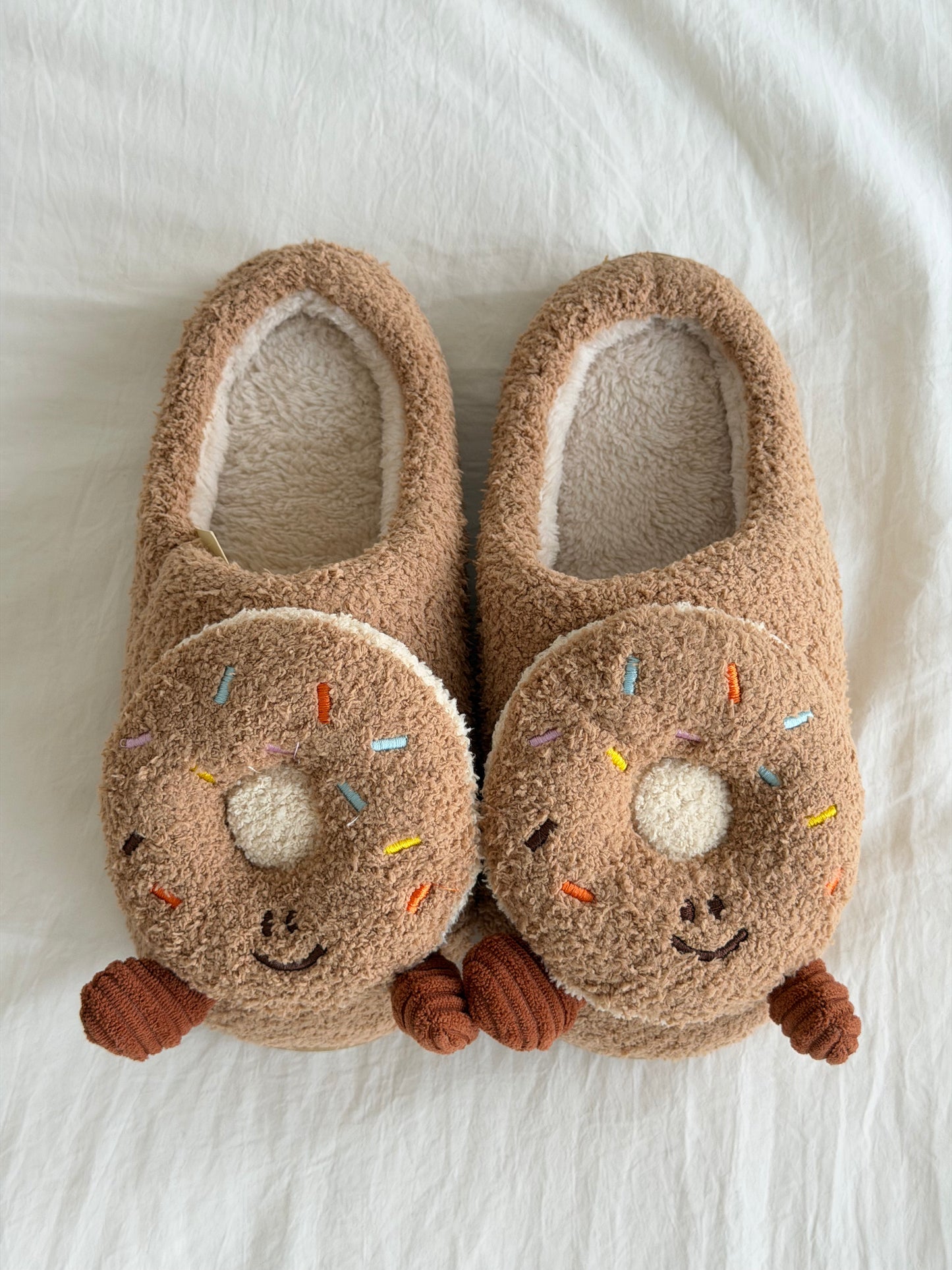 Girly Fuzzy Fluffy Comfy Donut Plush Slippers