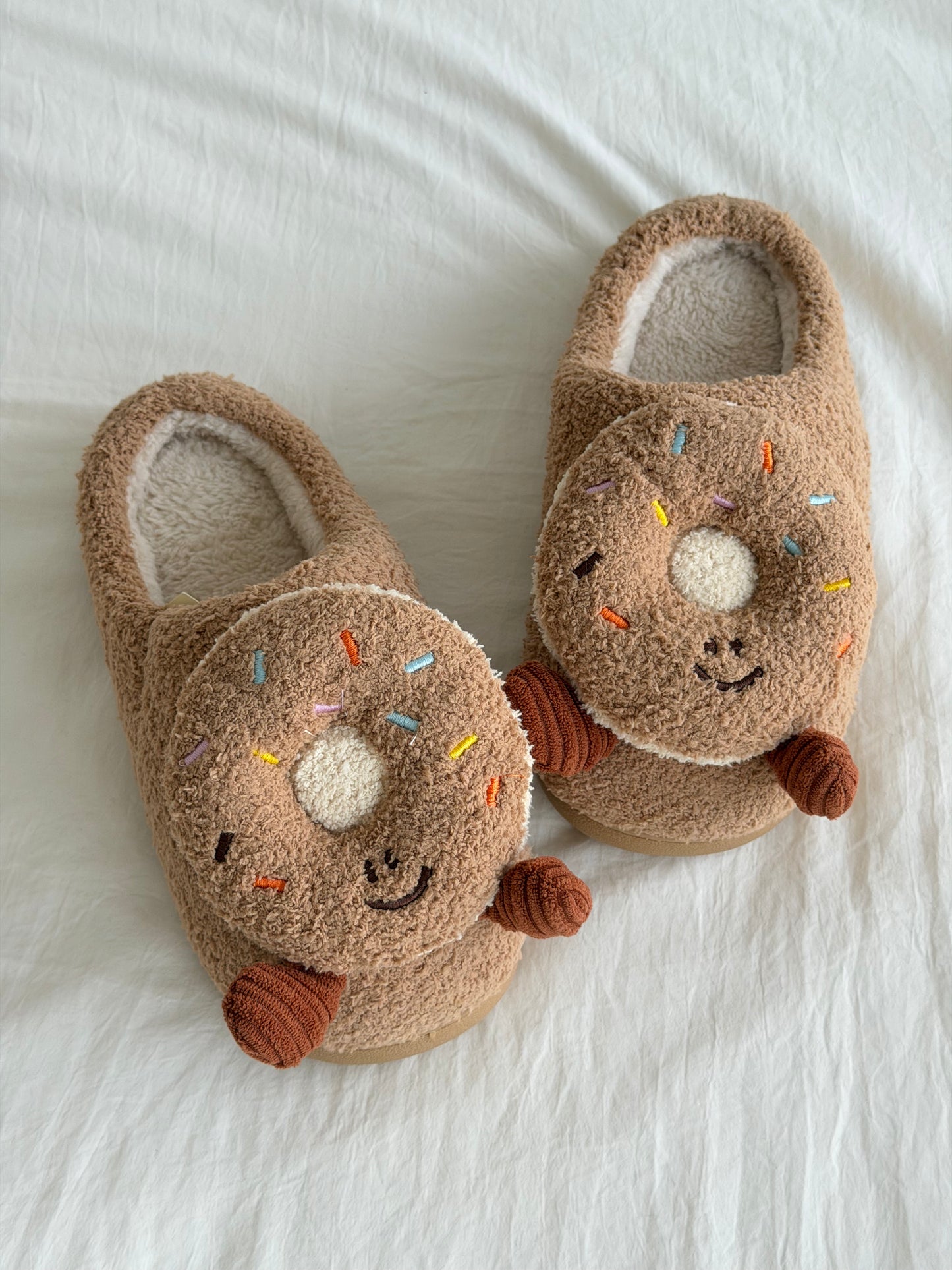 Girly Fuzzy Fluffy Comfy Donut Plush Slippers