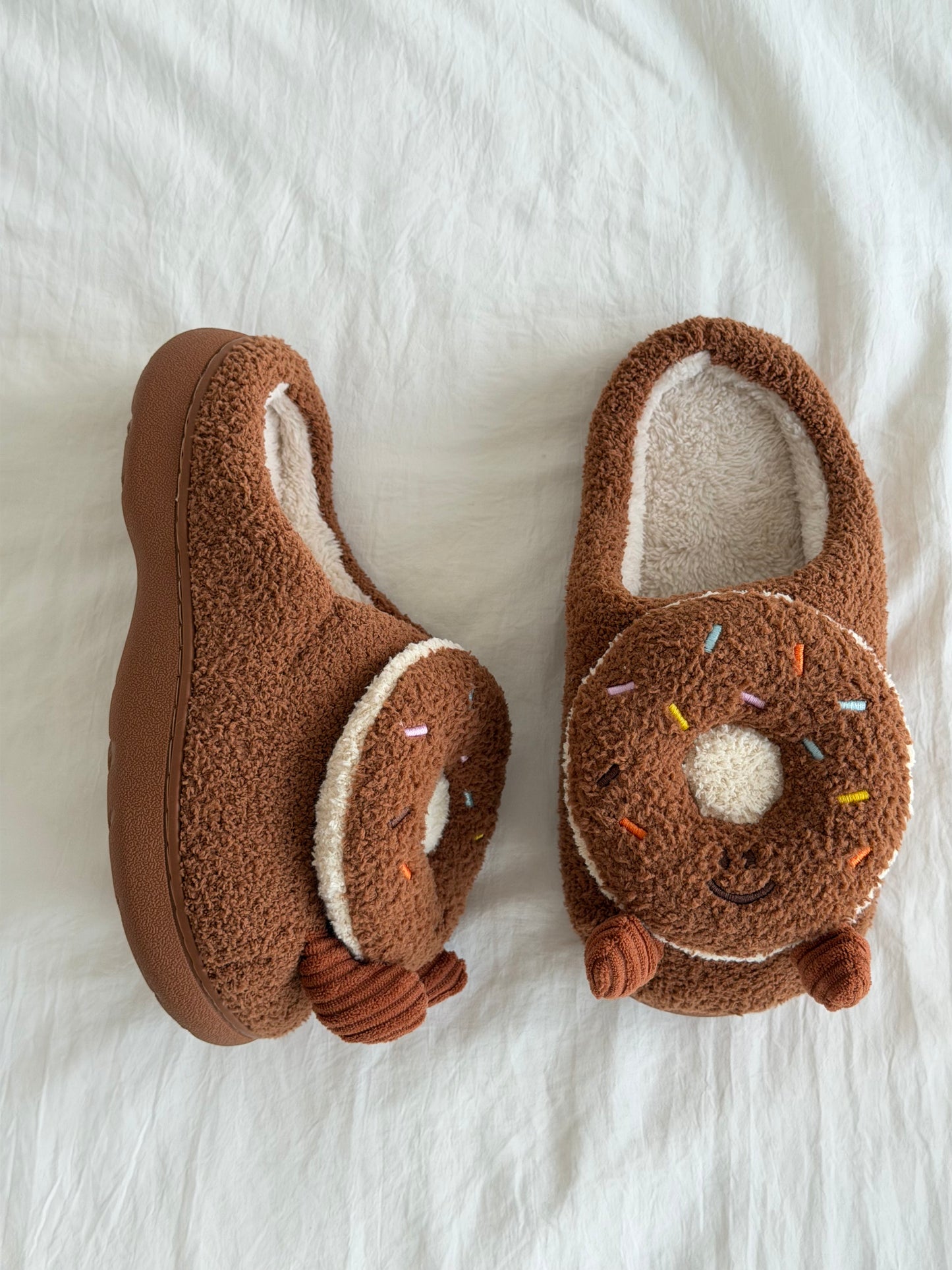Girly Fuzzy Fluffy Comfy Donut Plush Slippers