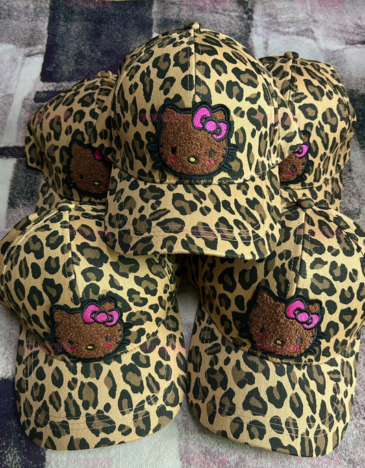 Tan Hellokitty Leopard Print Baseball Cap for Women Adjustable Cotton Hat
