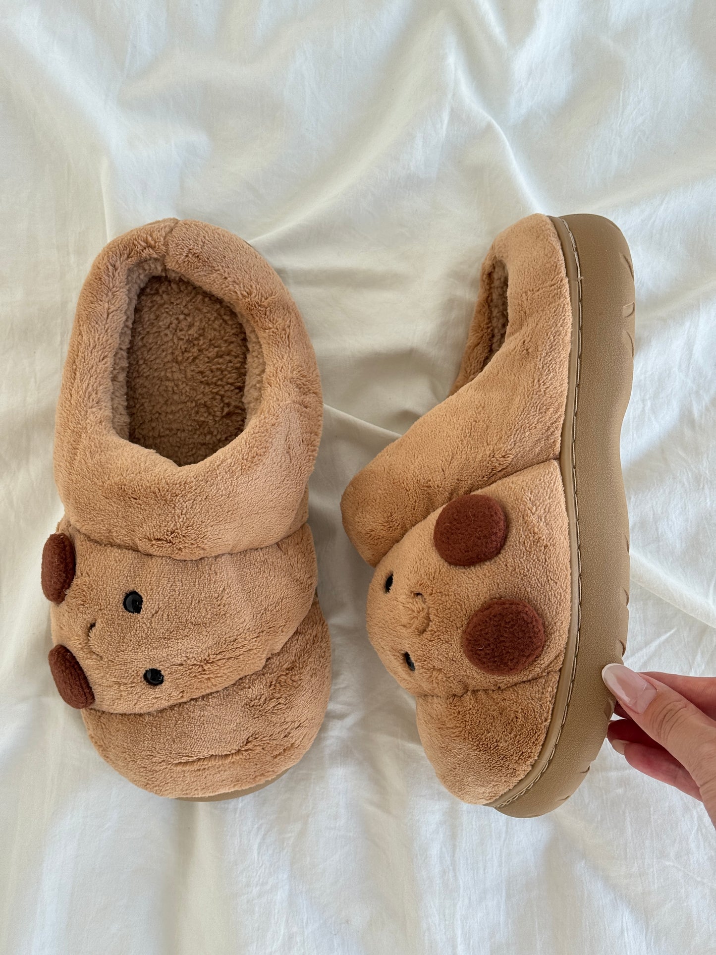 Croissant Jellycat Fuzzy Scuff Slippers Soft Comfy Memory Foam Non-slip Indoor House Shoes