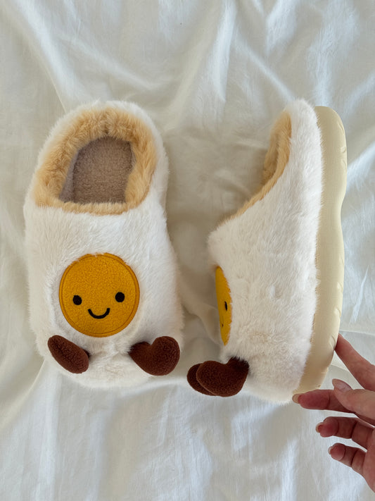 Fried Egg Jellycat Fluffy Fuzzy Scuff Slippers Soft Comfy Memory Foam Non-slip Indoor House Shoes