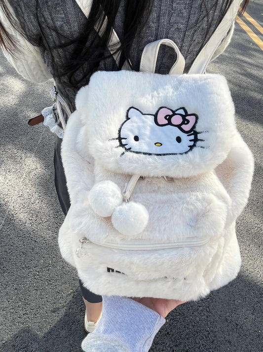 Sanrio Fluffy Backpack Double Strap Shoulder Bag Purse