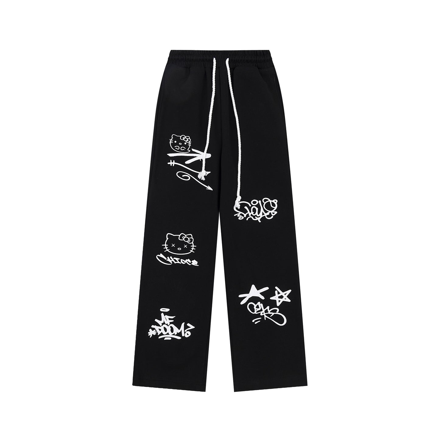 Hellokitty Drawstring High Waisted Wide Leg Long Pants Casual Sweatpants